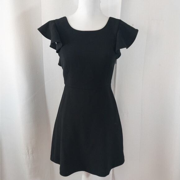 BCBGENERATION! RICH BLACK RUFFLED OPEN BACK A-LINE MINI DRESS, STUNNING! SZ 2 - Picture 2 of 10